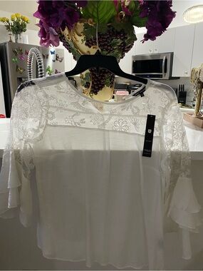 Delicate Lace Yoke White Blouse - Women Tops